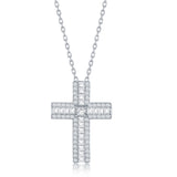 Sterling Silver Baguette Cubic Zirconia ~19x15mm  Cross Necklace 16+2"