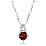 Sterling Silver Four-Prong 5mm Round Garnet Pendant Necklace (16" + 2")