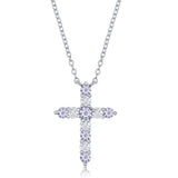 Sterling Silver Lavender Cubic Zirconia June Birthstone Cross Pendant 16+2"