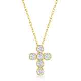 Sterling Silver Gold Plated Cubic Zirconia Cross Necklace 16+2"