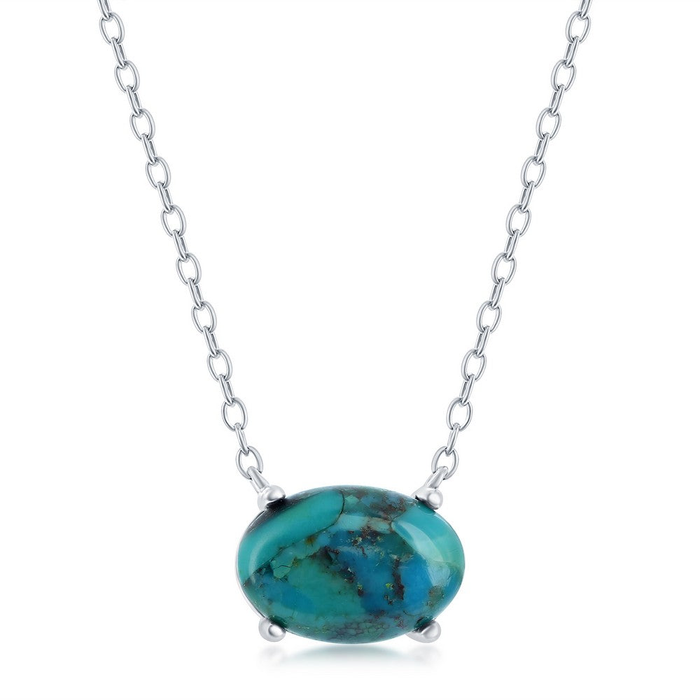 Sterling Silver Oval Reconstituted Turquoise Necklace 16+2"
