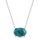 Sterling Silver Oval Reconstituted Turquoise Necklace 16+2"