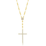 Sterling Silver Gold-Plated Cubic Zirconia Cross Mirror Chain Pendant Necklace 16+2"