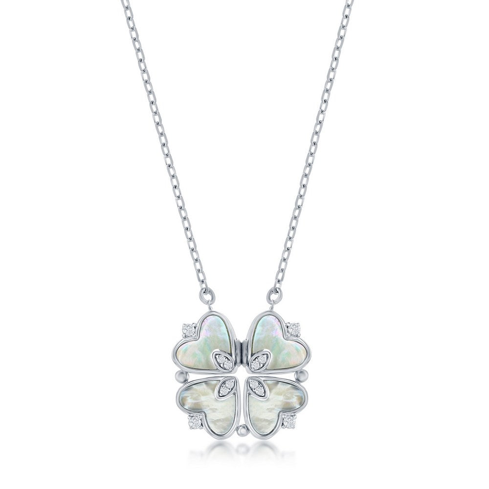 Sterling Silver 10mm Fluted Flower with Beaded Outline Necklace 16+2"