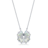 Sterling Silver 10mm Fluted Flower with Beaded Outline Necklace 16+2"