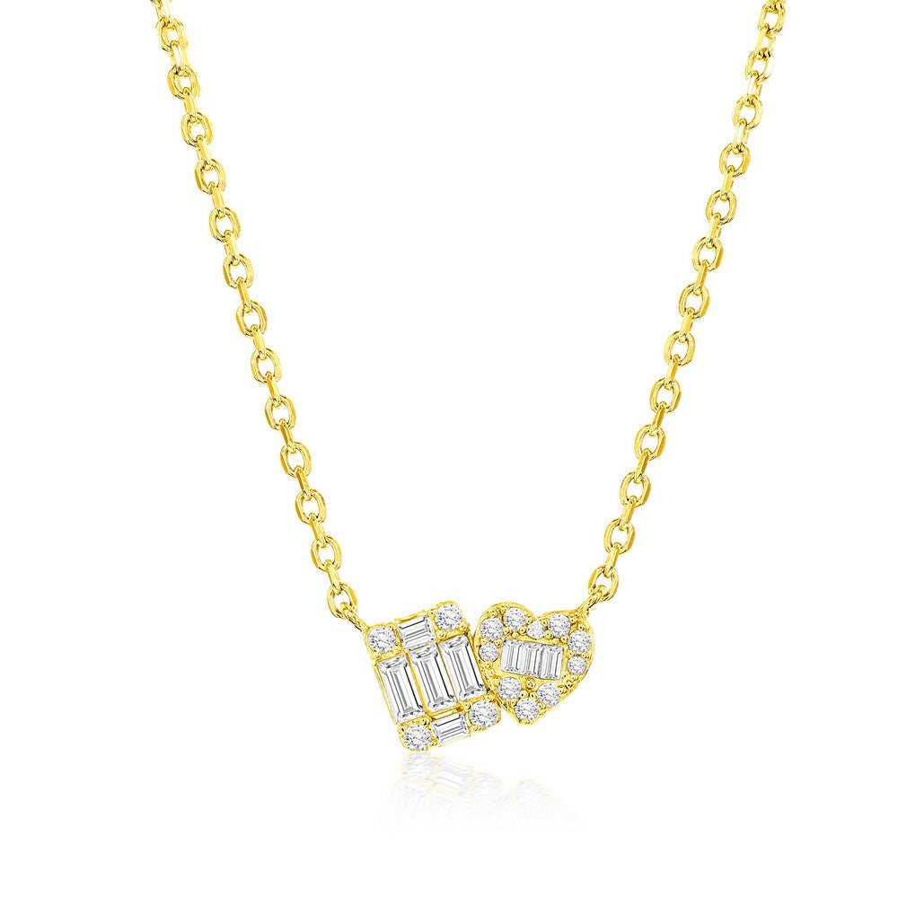 Sterling Silver Gold Plated Heart and Square "Toi Et Moi" Style Necklace