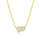 Sterling Silver Gold Plated Heart and Square "Toi Et Moi" Style Necklace