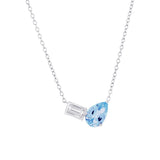 Sterling Silver Pear-Shaped Sky Blue Topaz and Emerald-Cut White Topaz Toi Et Moi Pendant Necklace 16+2"