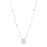 Sterling Silver Rectangle Baguette and Round Bezel-Set Cubic Zirconia Necklace – 16+2"