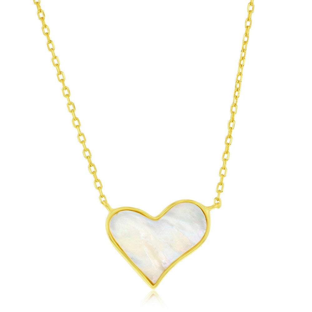 Sterling Silver Gold Plated Mother-of-Pearl Heart Necklace 16+2"