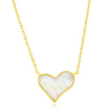 Sterling Silver Gold Plated Mother-of-Pearl Heart Necklace 16+2"