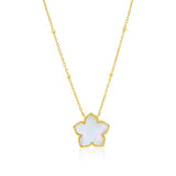 Sterling Silver Gold Plated Mother-of-Pearl and Cubic Zirconia Flower Necklace 16+2"