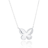 Sterling Silver Polished and  Cubic Zirconia ~9x14mm Butterfly Necklace 16+2"