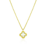Sterl;ing Silver Gold Plated Brushed Mother of Pearl Flower Necklace 16+2"