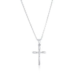 Sterling Silver Polished and Cubic Zirconia Cross Necklace 16+2"