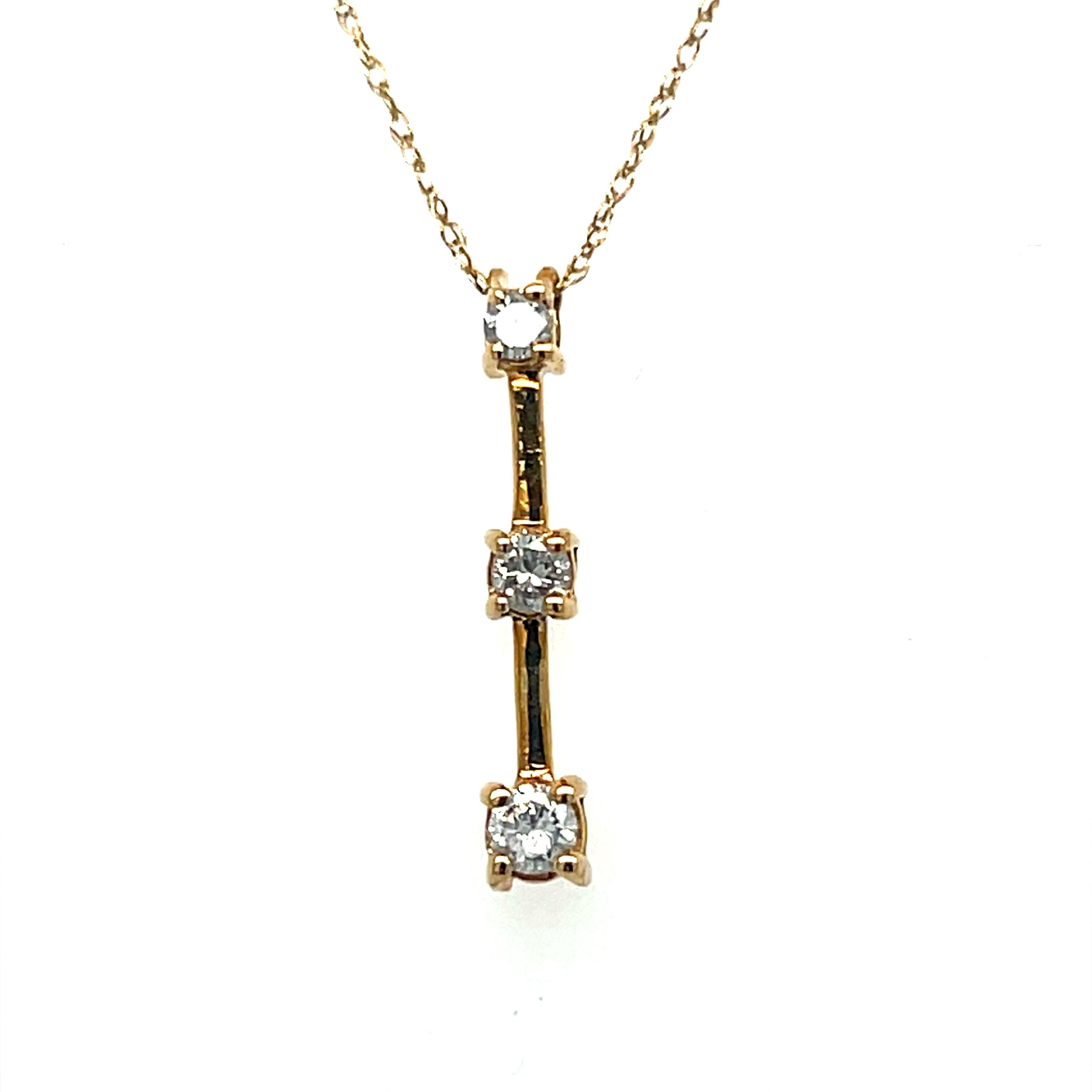 "Milana" 10KY 1/3CT 3 Stone Diamond Pendant 18" Estate BT623