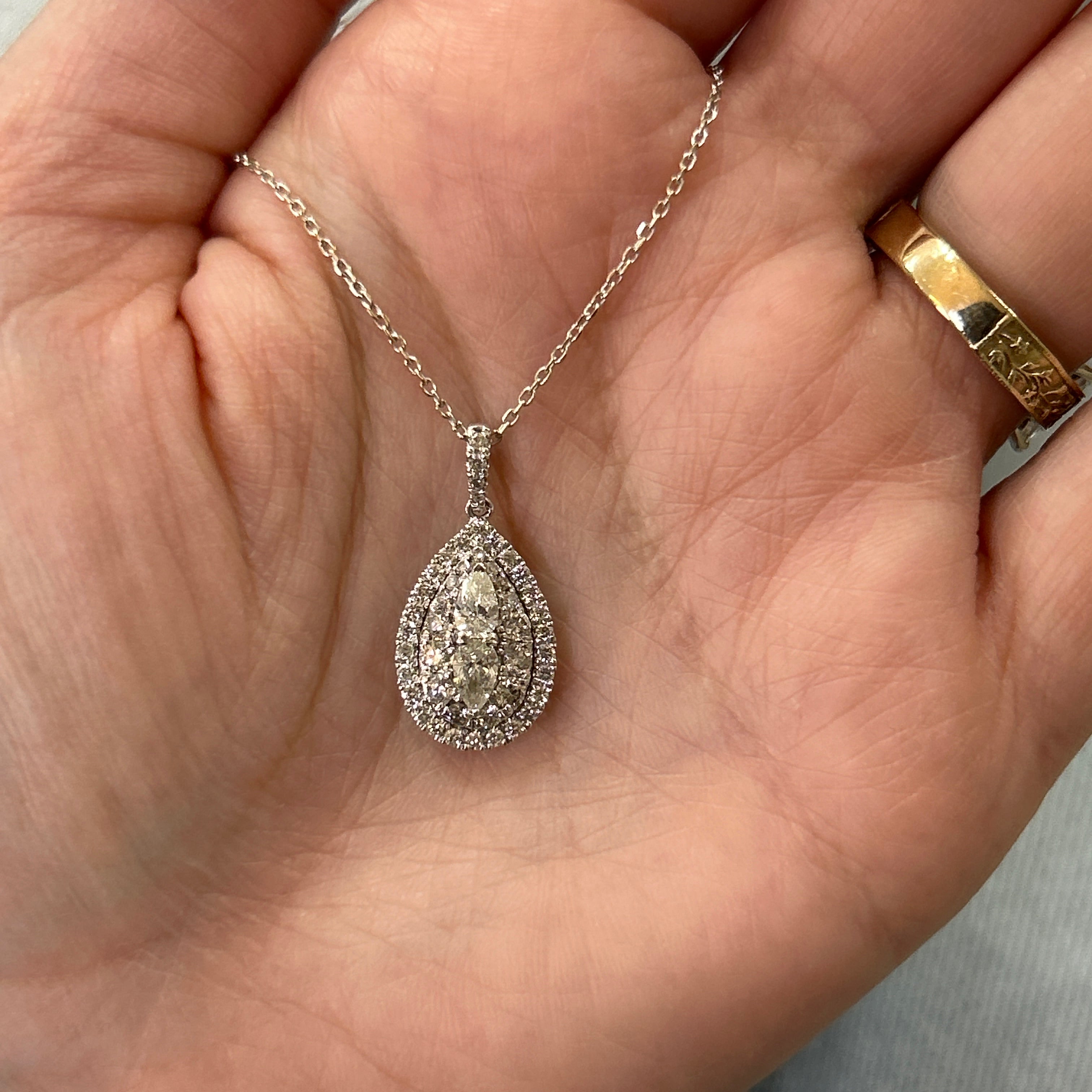 "Madison" 10K White Gold Fancy 1.00 Carat Total Weight Diamond Pear-Shaped Pendant Estate