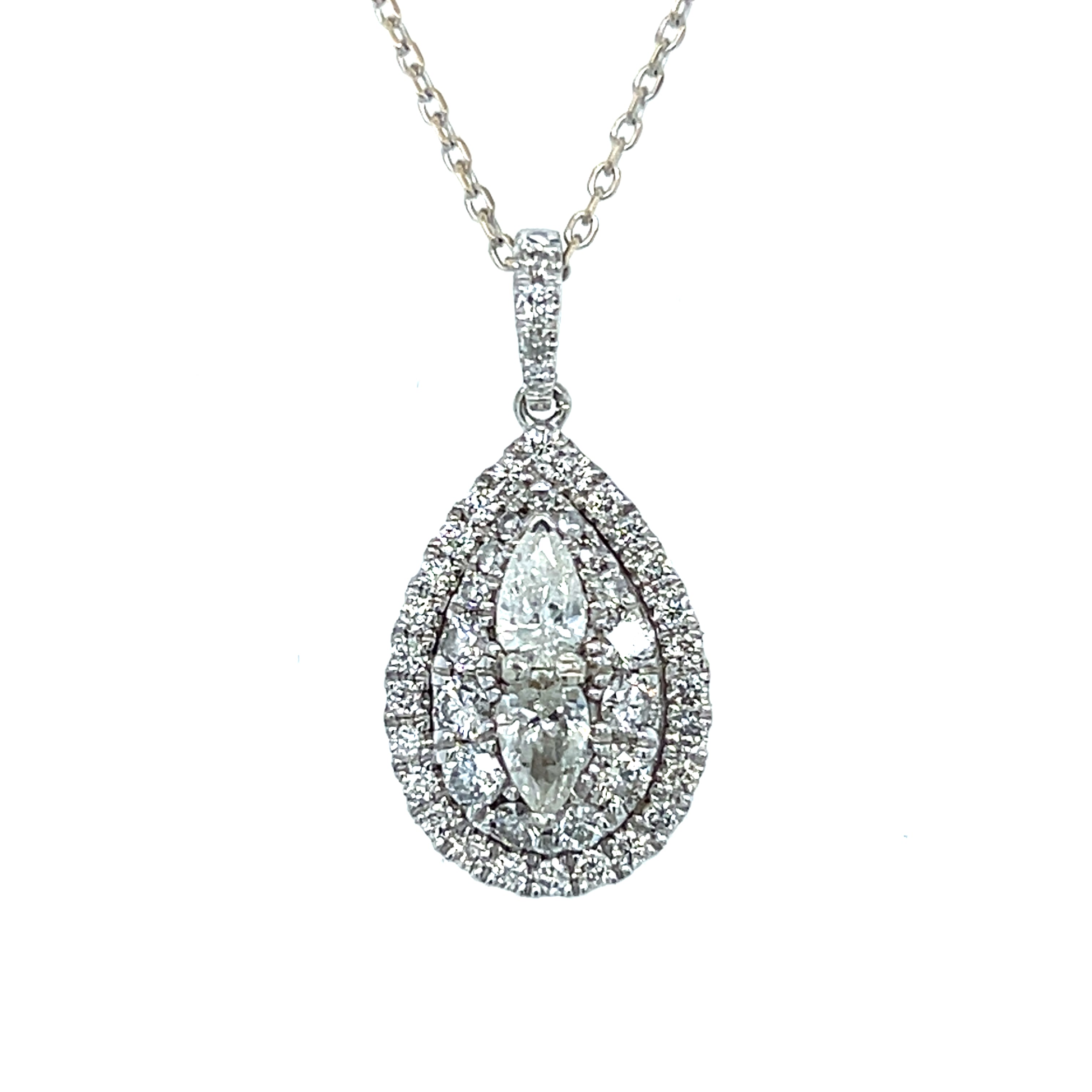 "Madison" 10K White Gold Fancy 1.00 Carat Total Weight Diamond Pear-Shaped Pendant Estate