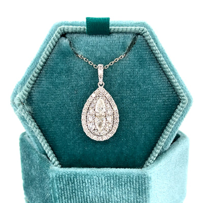 "Madison" 10K White Gold Fancy 1.00 Carat Total Weight Diamond Pear-Shaped Pendant Estate
