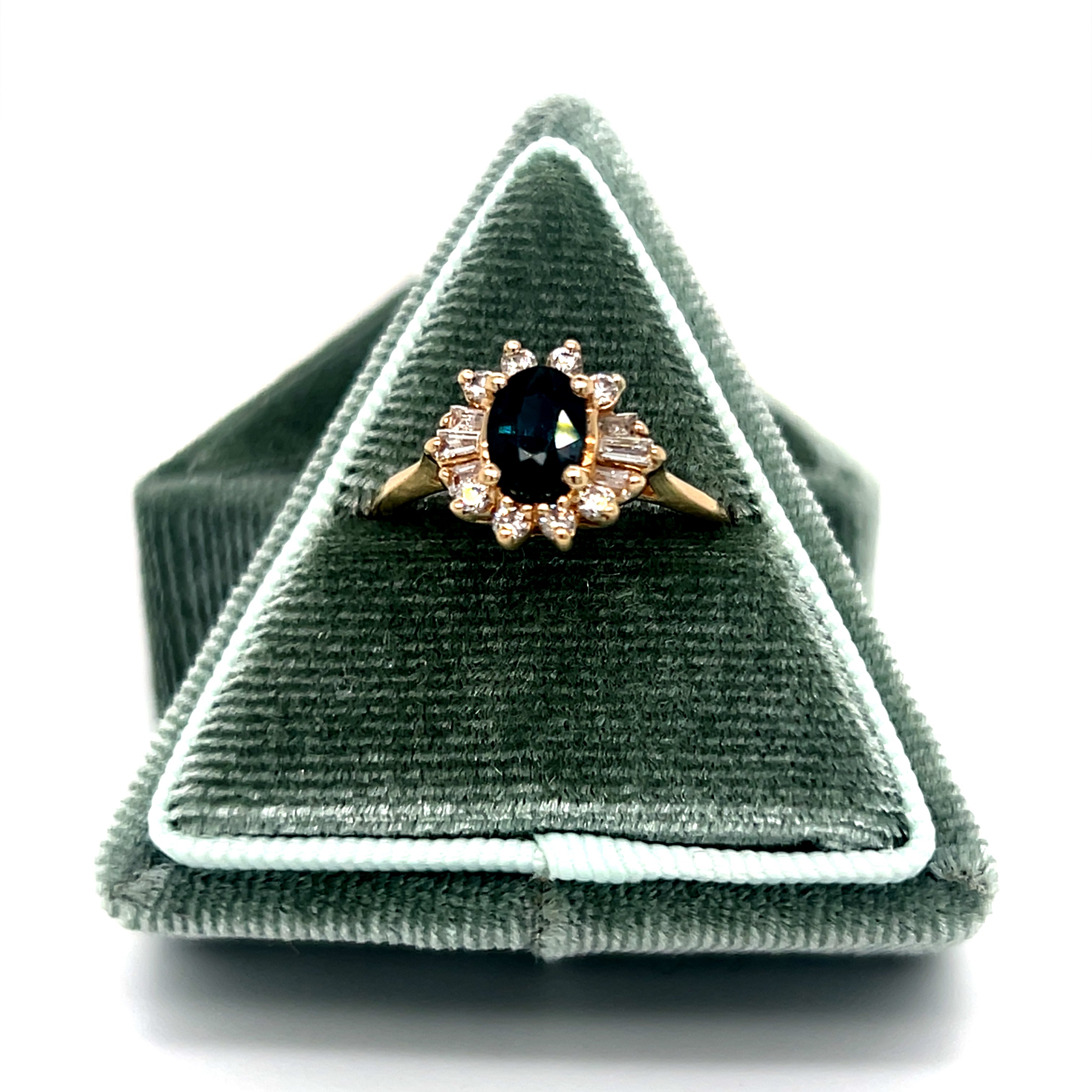 "Mariana" 14K Yellow Gold ~1CT Sapphire and 0.32 Carat Total Weight Diamond Fashion Ring Estate OTT225PR