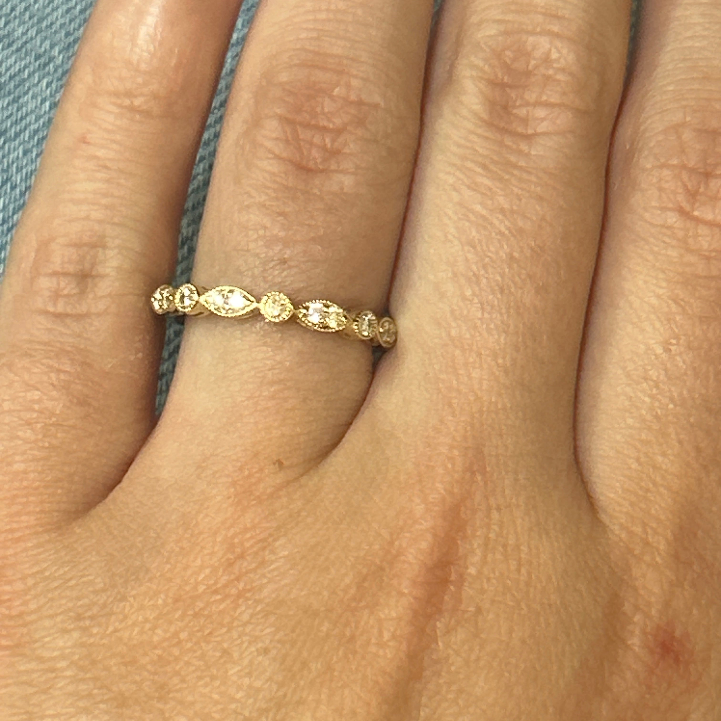 14K Yellow Gold 0.22 Carat Total Weight (11) Round Diamond Wedding Anniversary Stackable Fashion Ring