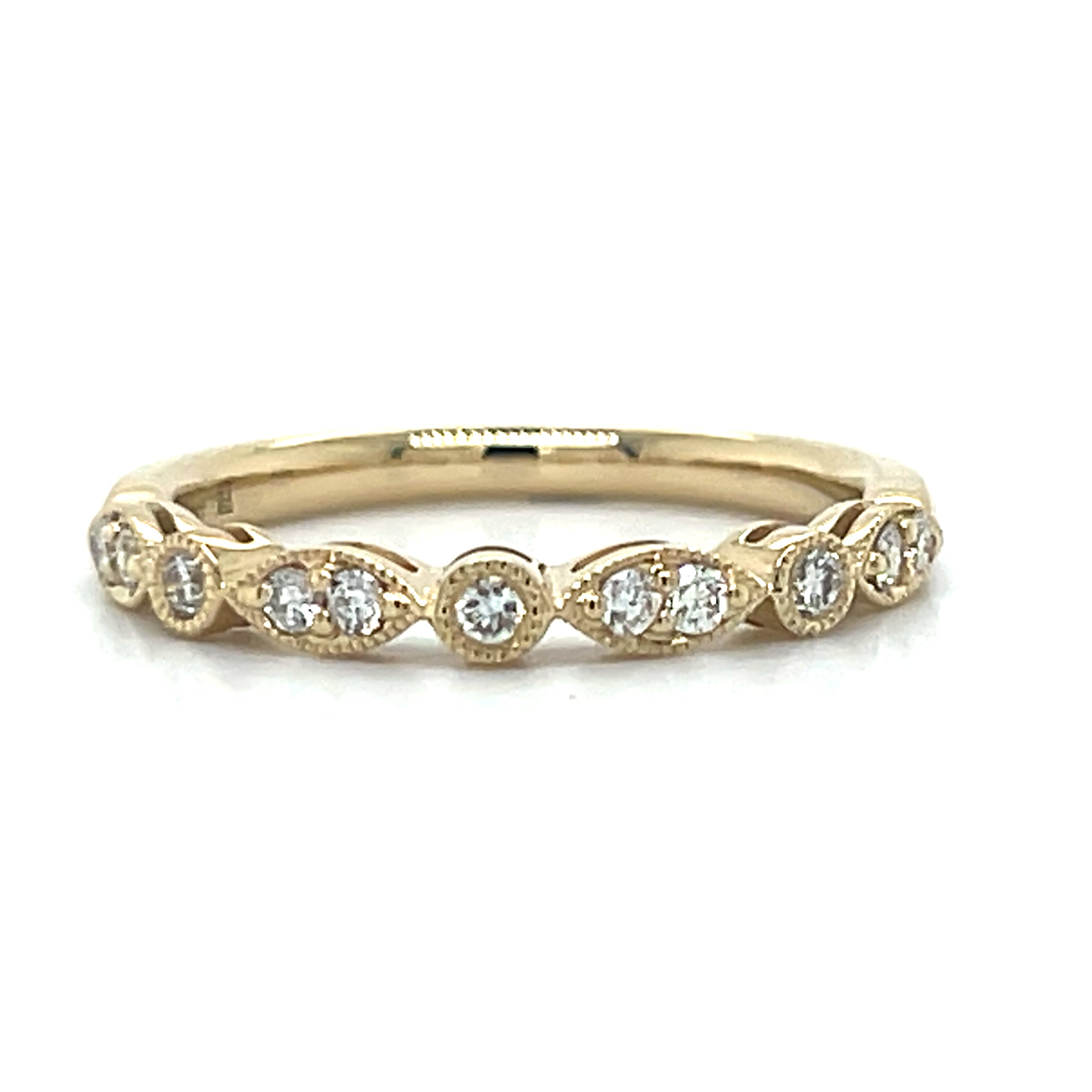 14K Yellow Gold 0.22 Carat Total Weight (11) Round Diamond Wedding Anniversary Stackable Fashion Ring