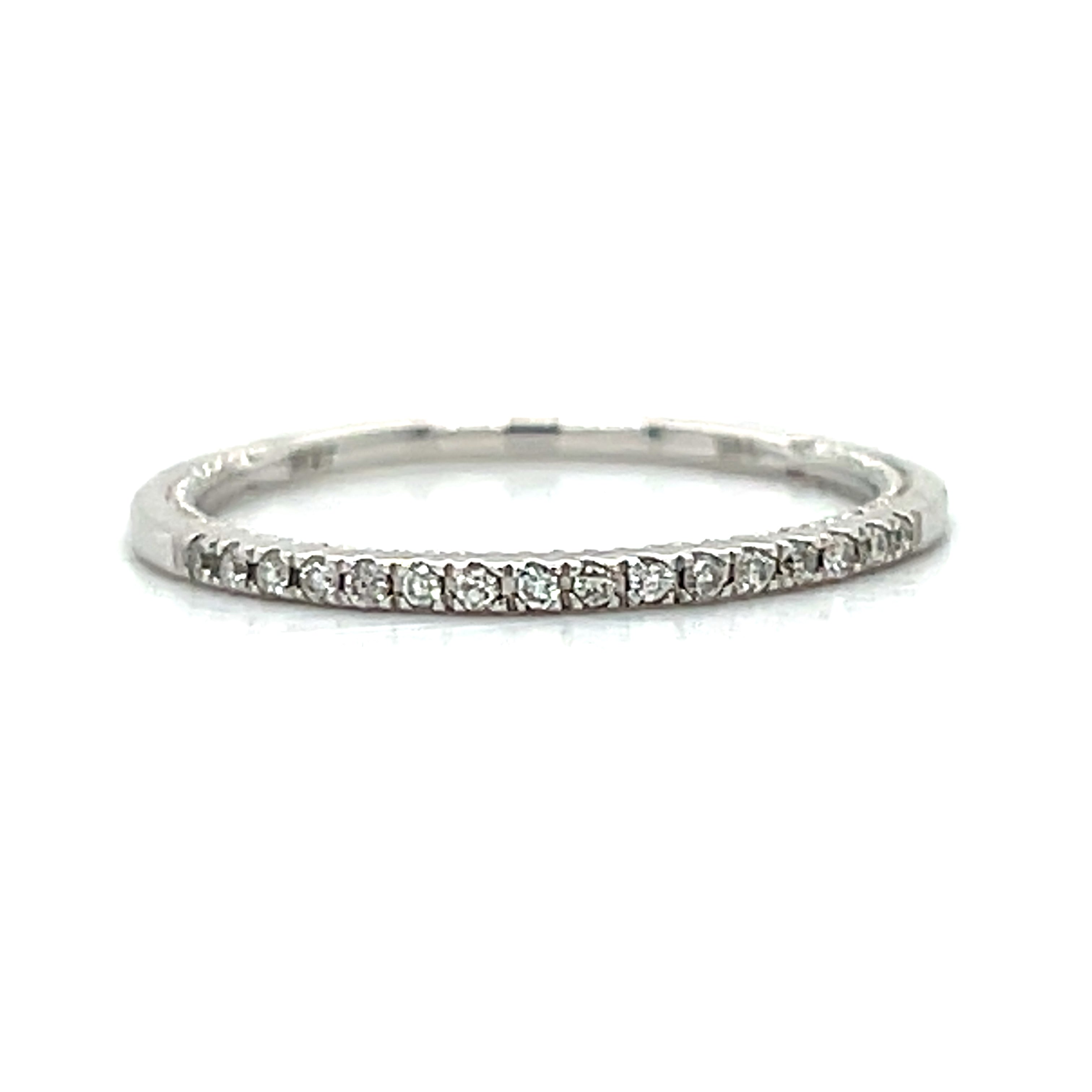 14K White Gold Beaded Vintage 0.10 Carat Total Weight Diamond Stackable Band– WJS Collection