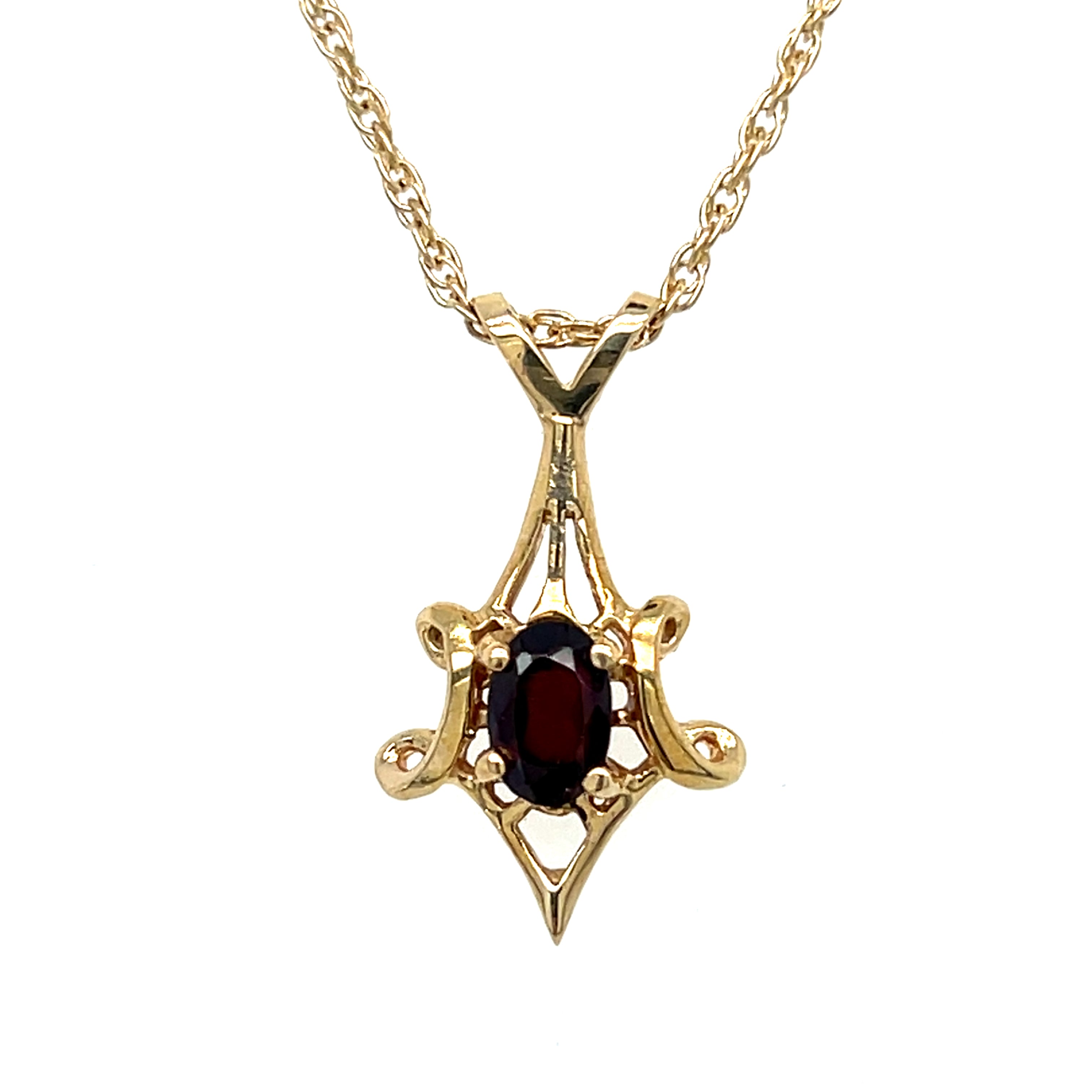"Morgan" 14K Yellow Gold Oval Garnet Pendant Estate