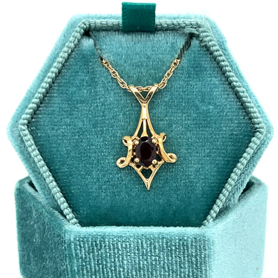 "Morgan" 14K Yellow Gold Oval Garnet Pendant Estate