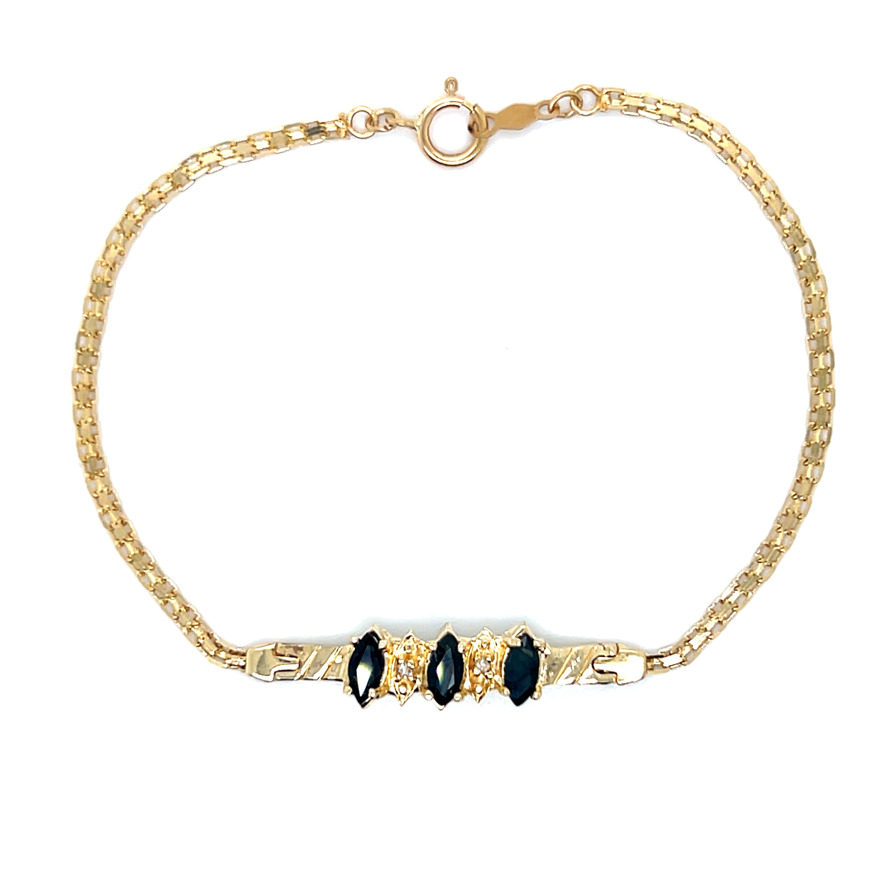 "Navy" 14K Yellow Gold 1 Carat Sapphire and Diamond Bracelet Estate