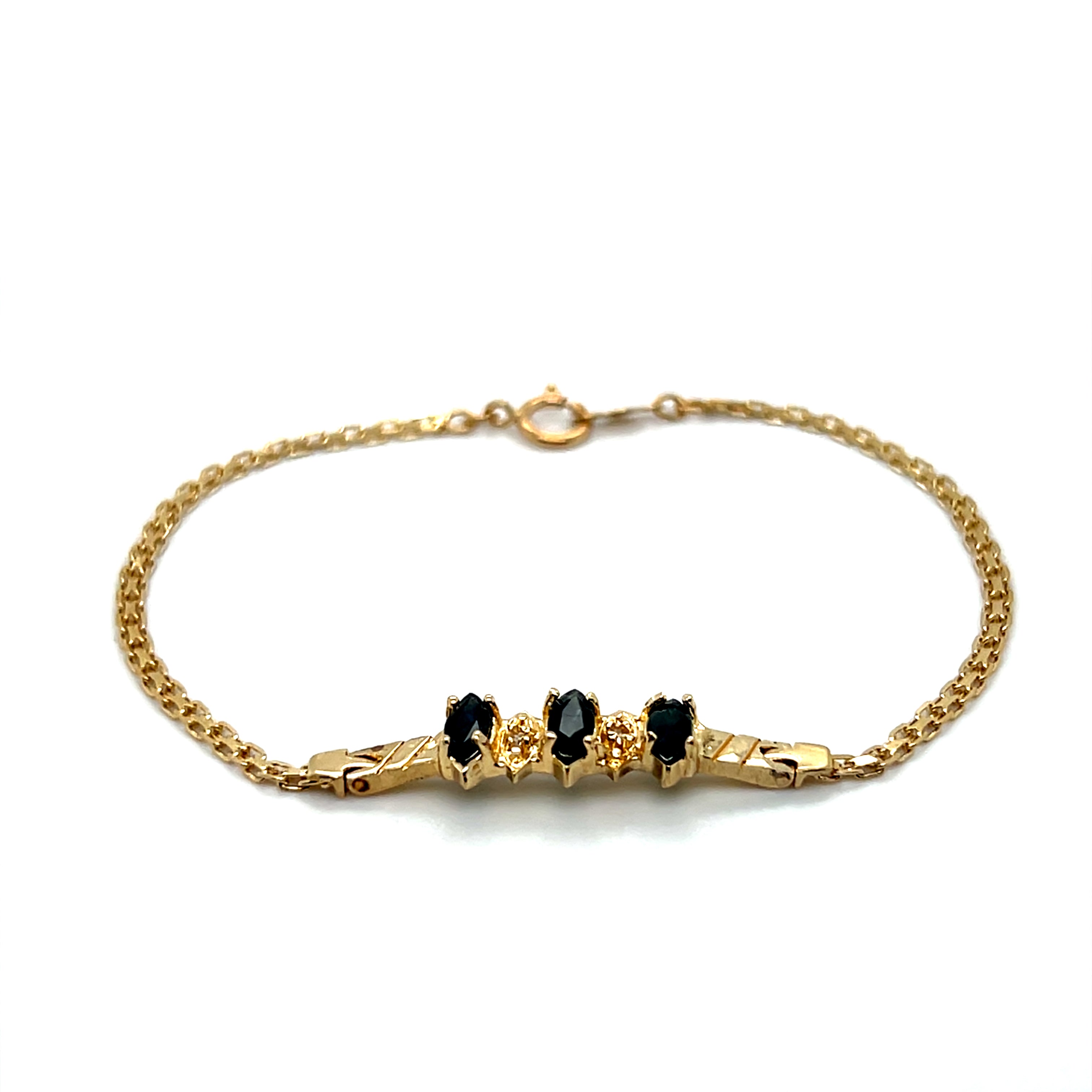 "Navy" 14K Yellow Gold 1 Carat Sapphire and Diamond Bracelet Estate