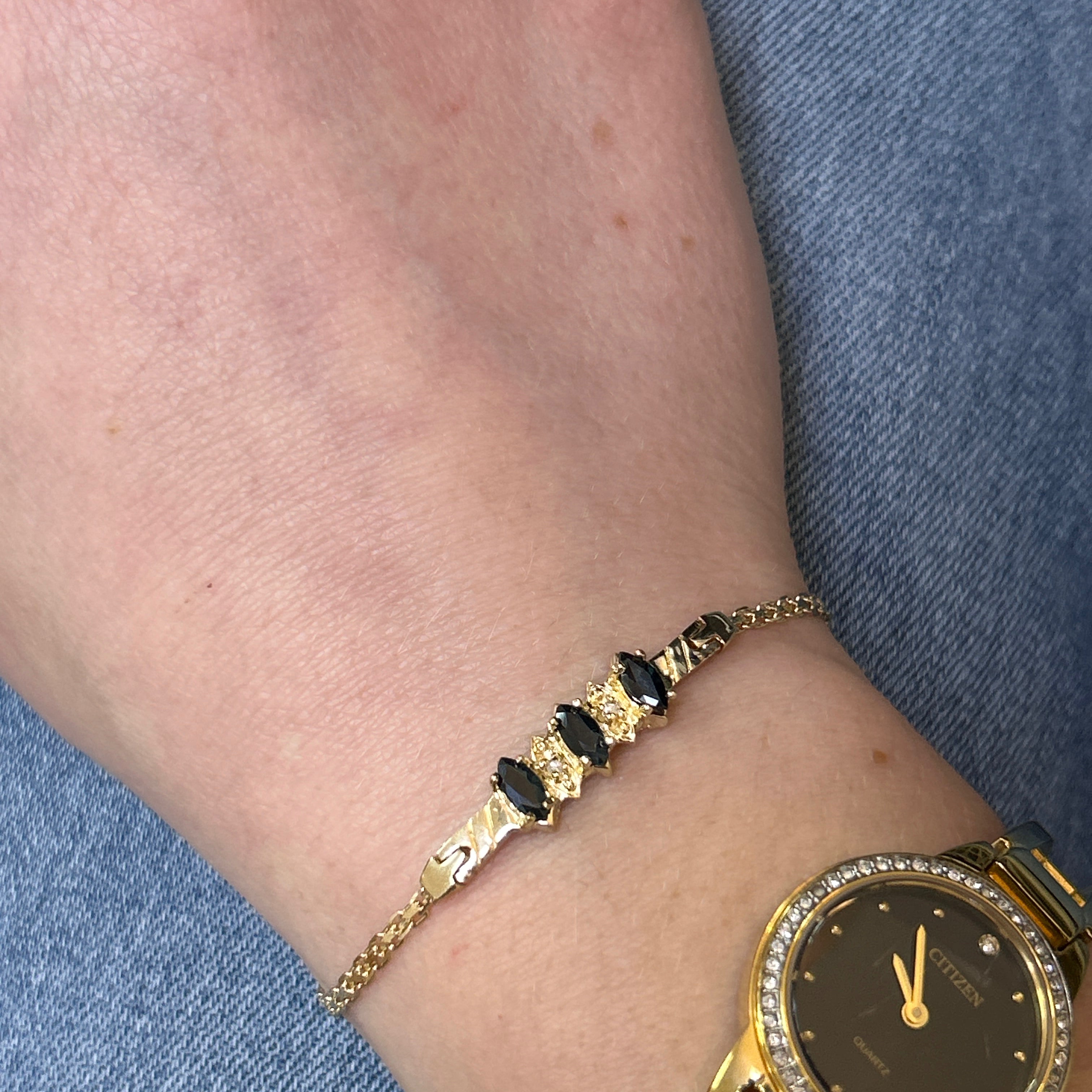 "Navy" 14K Yellow Gold 1 Carat Sapphire and Diamond Bracelet Estate