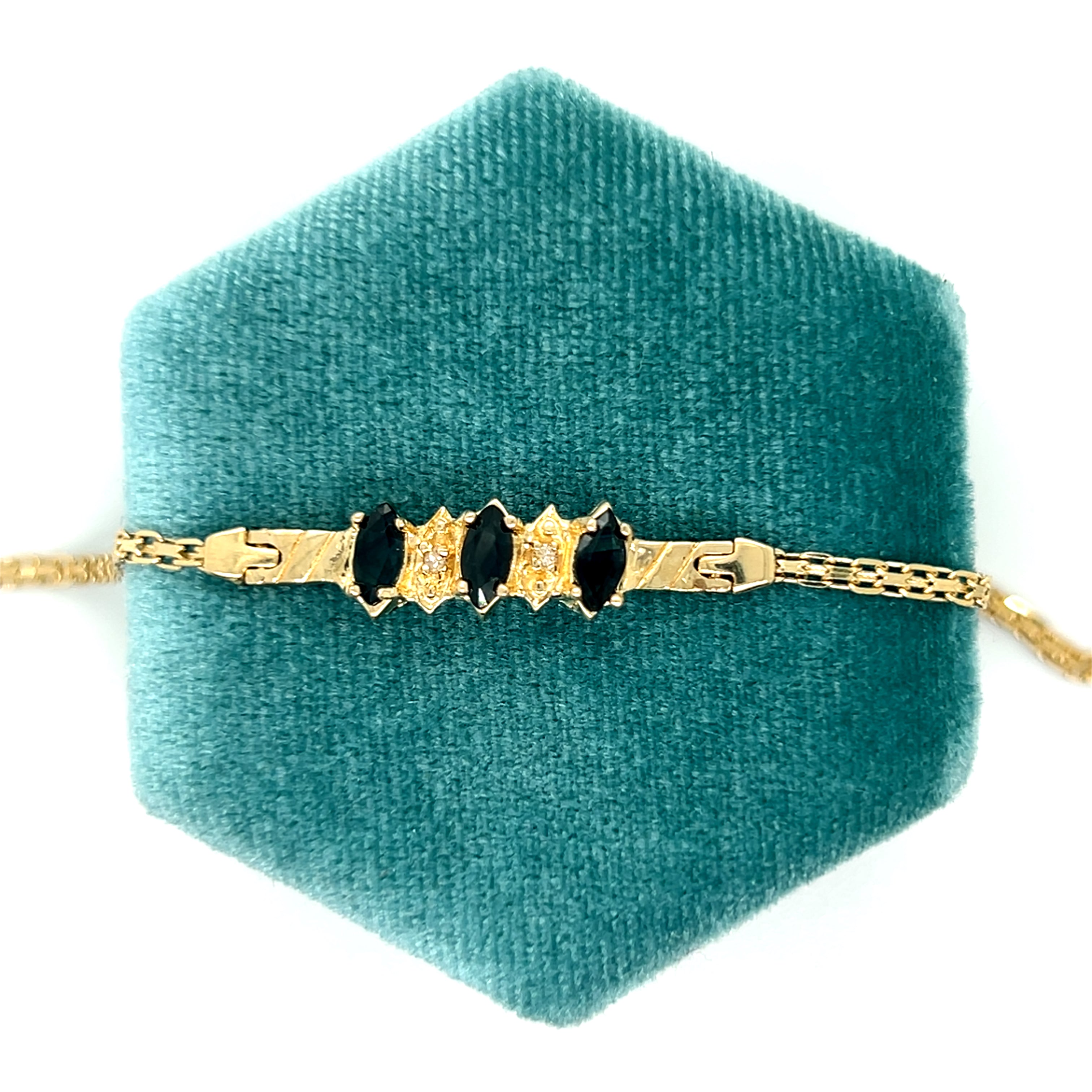 "Navy" 14K Yellow Gold 1 Carat Sapphire and Diamond Bracelet Estate