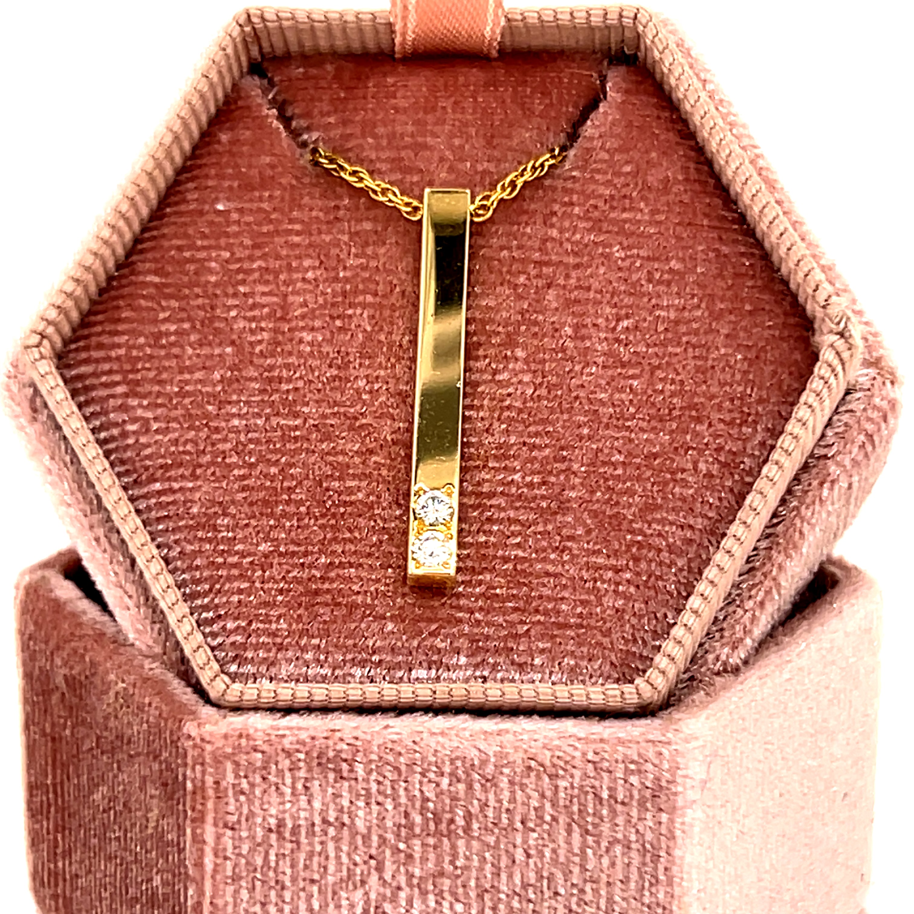 "Nells" 10K and 14K Yellow Gold Diamond Vertical Bar Pendant Estate