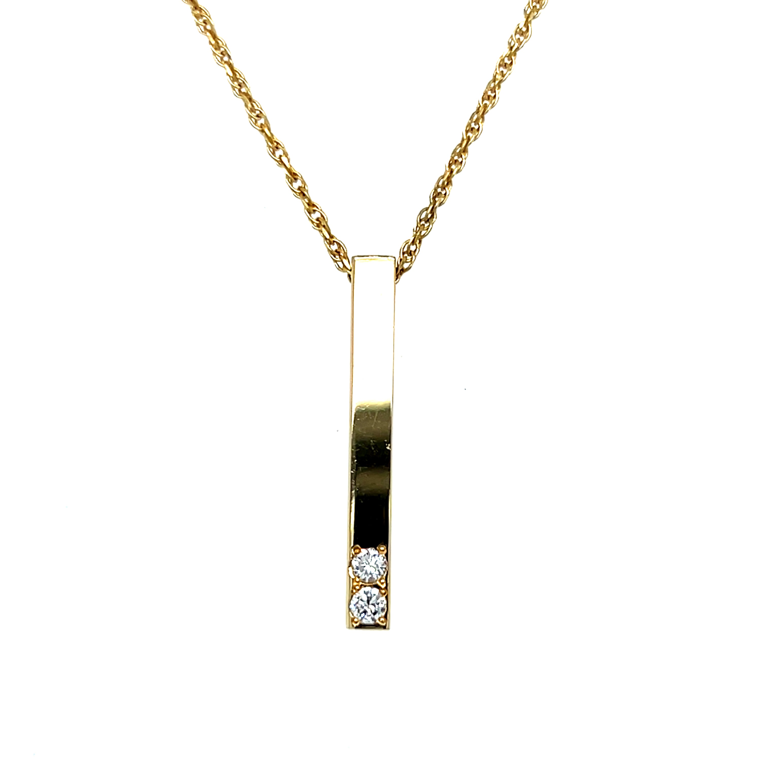 "Nells" 10K and 14K Yellow Gold Diamond Vertical Bar Pendant Estate