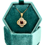 "Neoma" 14K Yellow Gold 1/3CT Ruby and 1/3CT Diamond Clover Pendant Estate