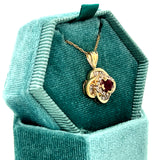 "Neoma" 14K Yellow Gold 1/3CT Ruby and 1/3CT Diamond Clover Pendant Estate