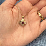"Neoma" 14K Yellow Gold 1/3CT Ruby and 1/3CT Diamond Clover Pendant Estate