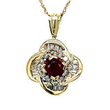"Neoma" 14K Yellow Gold 1/3CT Ruby and 1/3CT Diamond Clover Pendant Estate