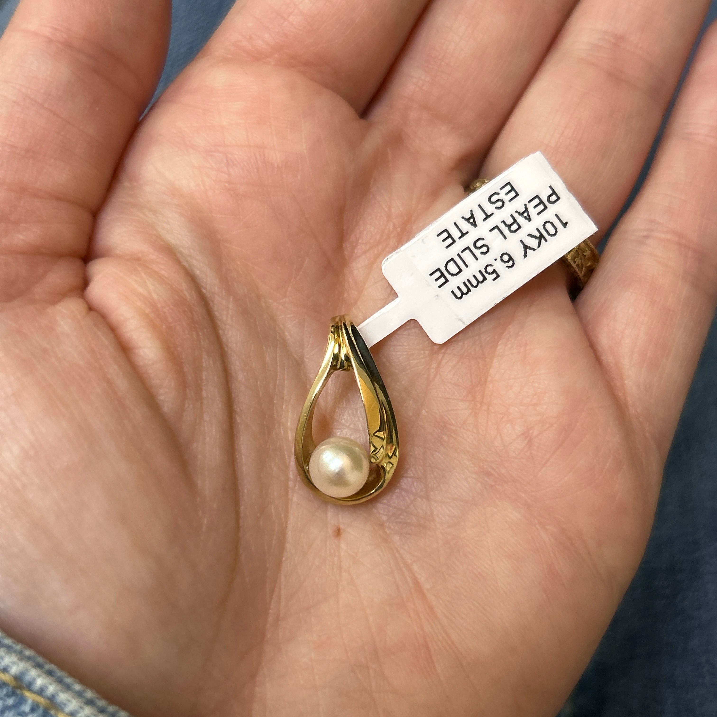 "Pacific" 10K Yellow Gold 6.5mm Pearl Slide Estate