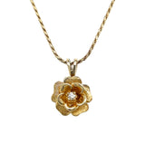"Petal" 14K Yellow Gold 0.03CT Diamond Flower Pendant Estate