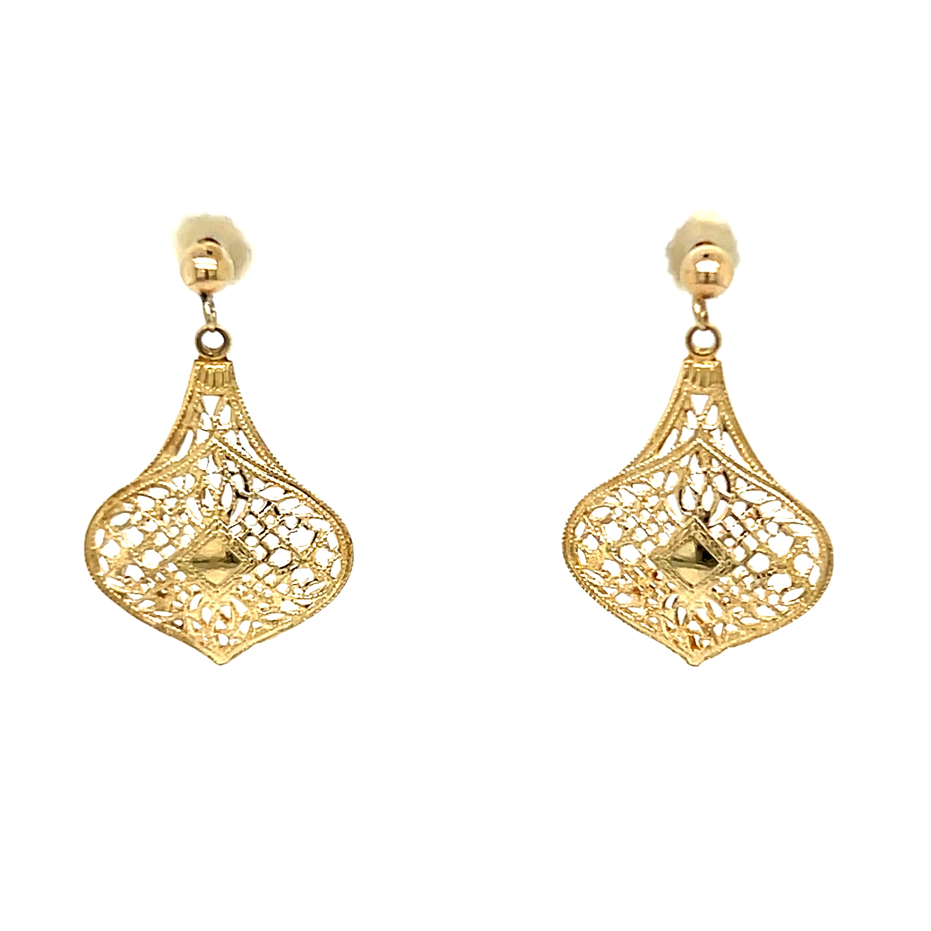 "Piper" 14K Yellow Gold Vintage Filigree Dangle Earrings Estate