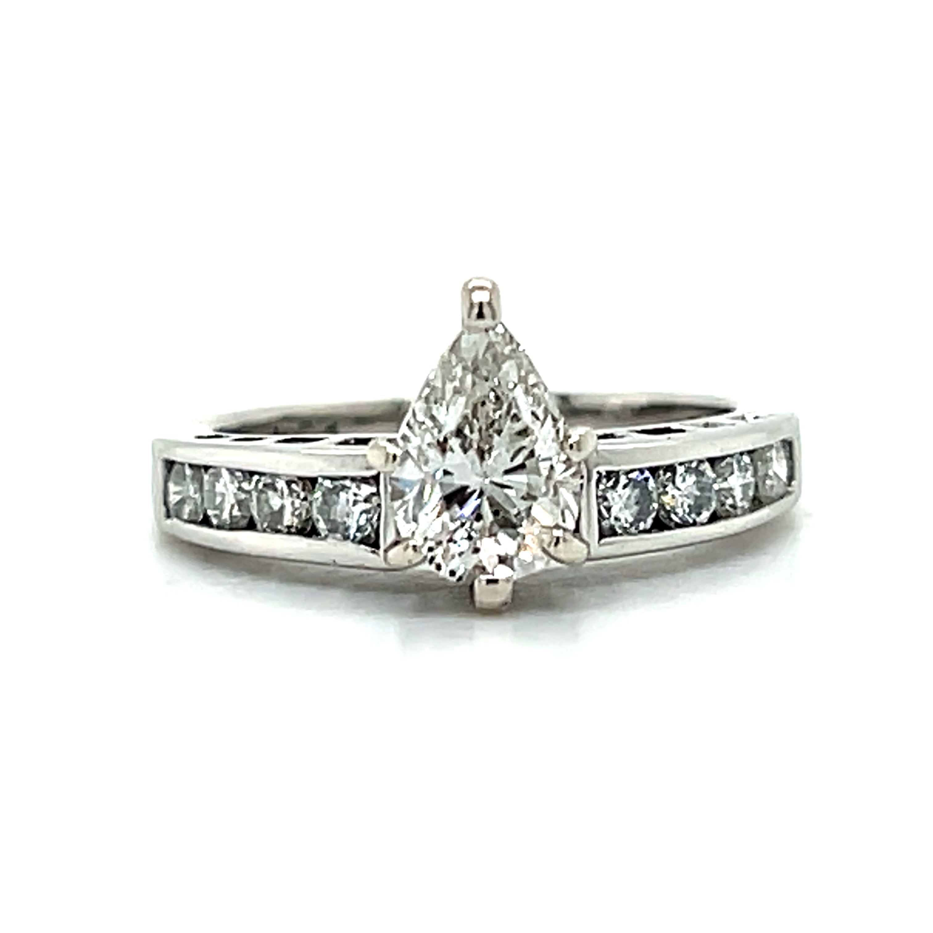 "Platinum"  Platinum 1.28 Carat Total Weight (0.90CT Color I, Clarity G Pear Center) Diamond Engagement Ring Estate