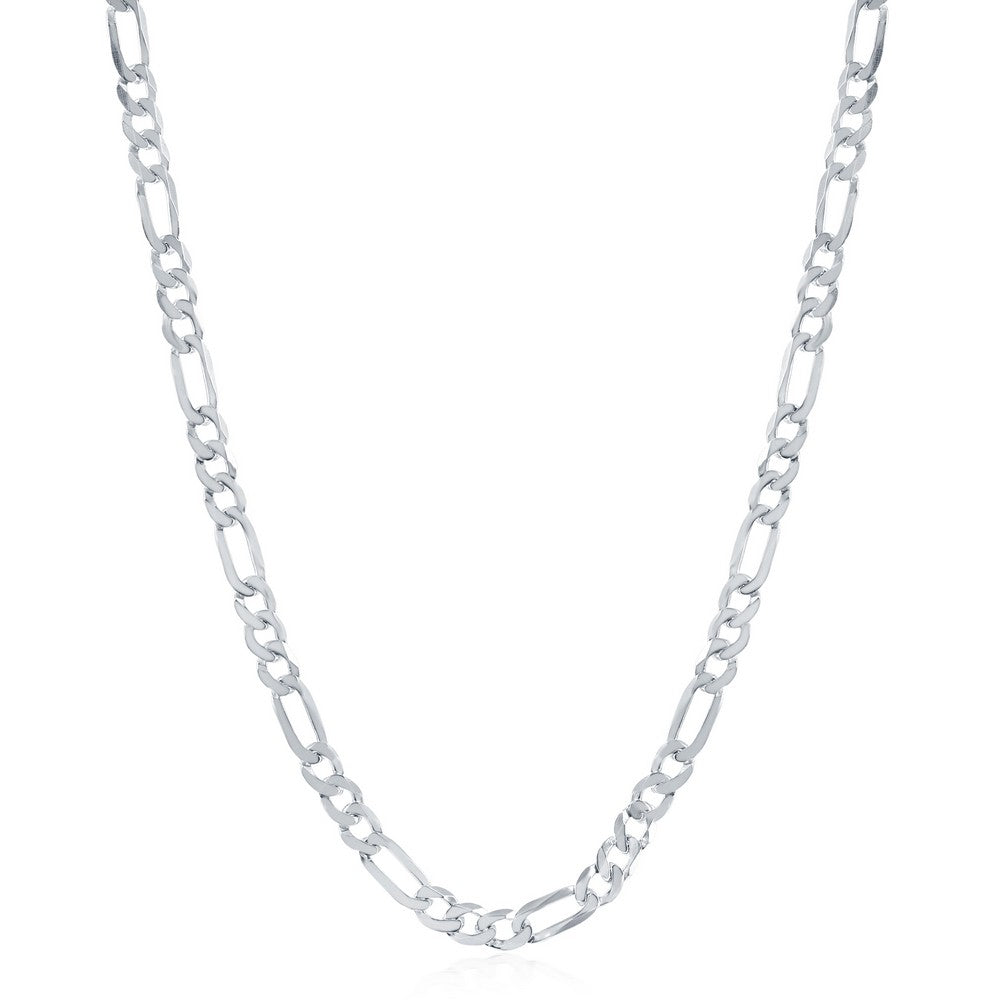 Sterling Silver Rhodium Plated  4.2mm Figaro Chain 20"