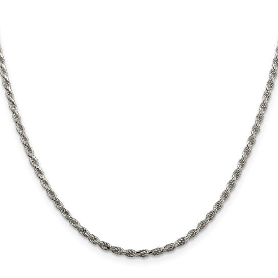 Sterling Silver Rhodium-Plated 2.25mm Diamond Cut Rope Chain – 24"