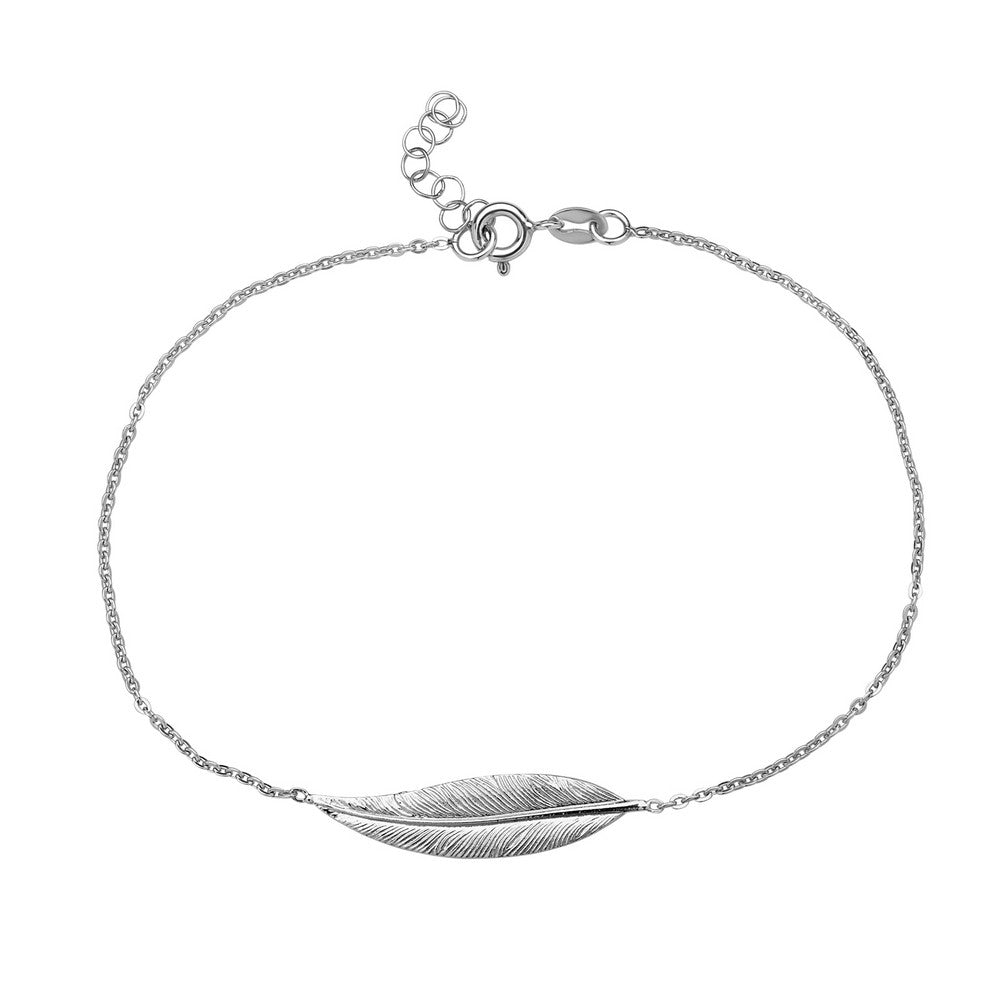 Sterling Silver Large Leaf Anklet 9+1"