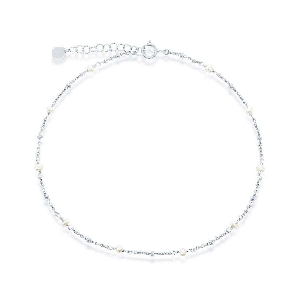 Sterling Silver Pearl Beaded Anklet ~9+1"