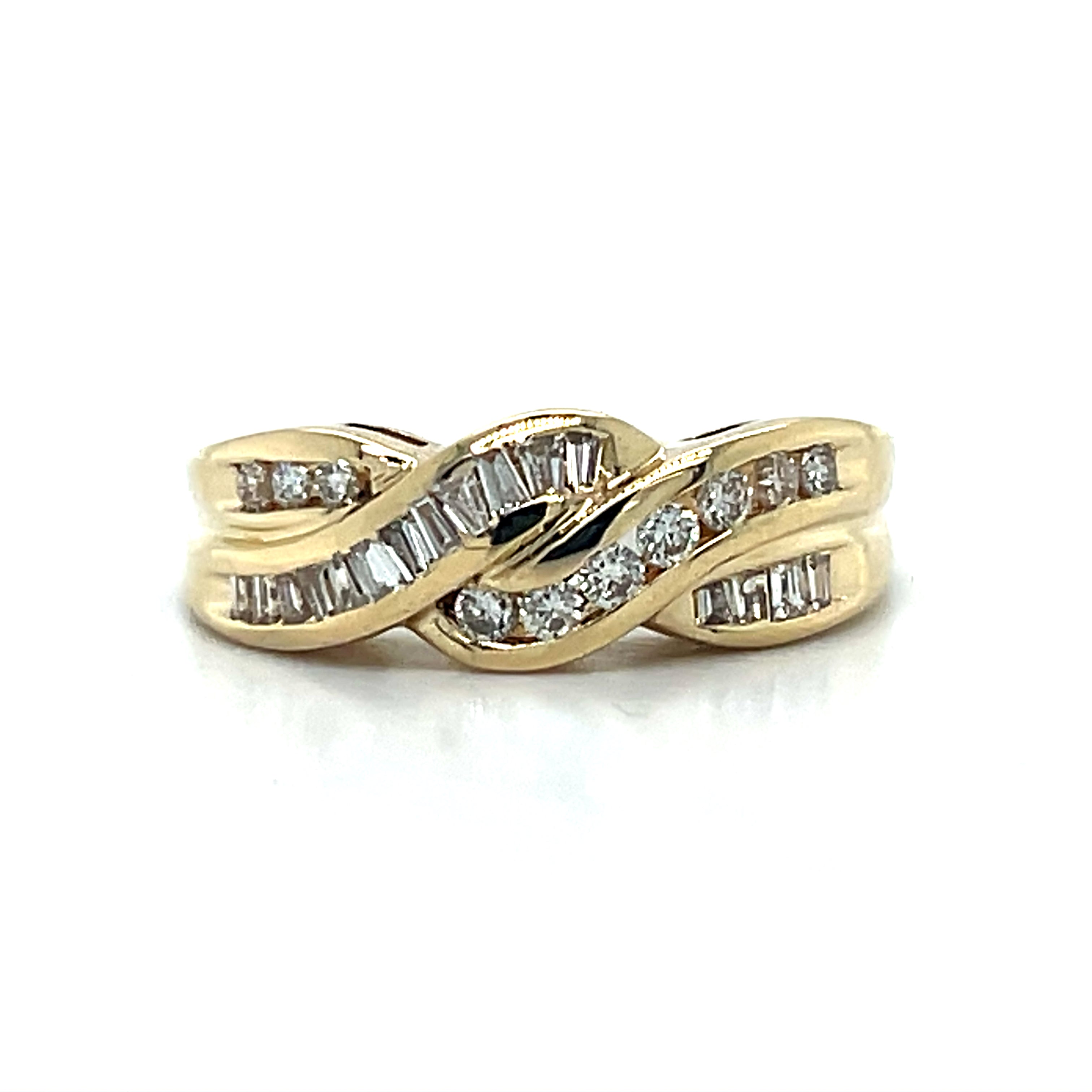 "Roanoke" 14K Yellow Gold 1/2 Carat Total Weight Diamond Multi Row Crossover Wedding/Anniversary/Fashion Band Estate PAOTY225