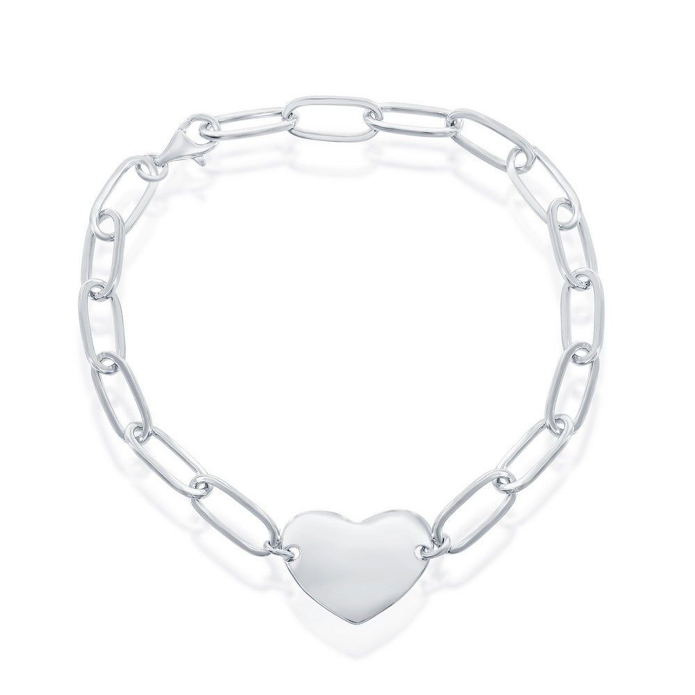 Sterling Silver Polished Heart Paperclip Bracelet 7"