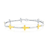 Sterling Silver Gold Plated Sideways Cross Bracelet 7+1"